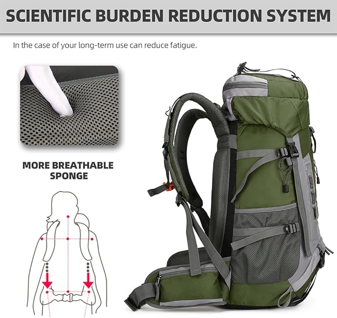 King'sGuard 60L Hiking Backpack Large Waterproof Camping Backpack - Image 2