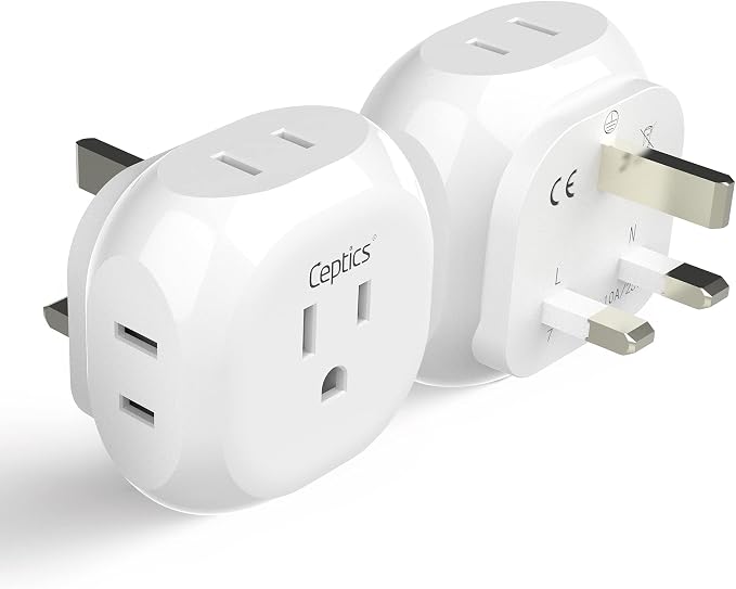 Ceptics US to UK Plug Adapter UK, Ireland Power Adapter Charger 4 Input by Ceptics