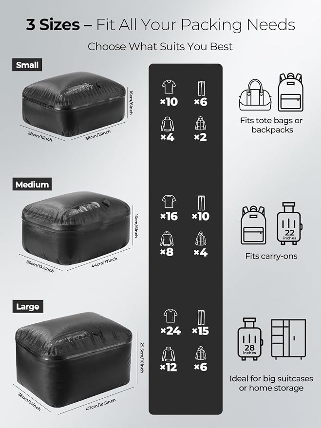 Vacuum Bags for Travel, 180° Open Zipper, IP67 Waterproof, Reusable Space Saver - Image 9