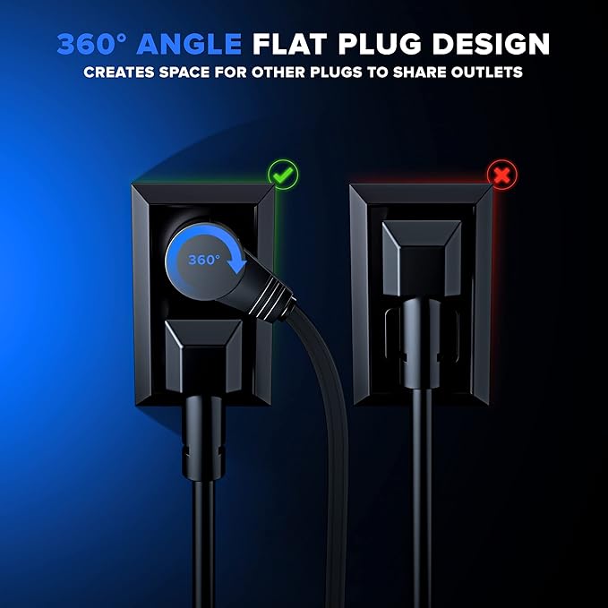Maximm Cable 6 Ft 360° Rotating Flat Plug Extension Cord/Wire, 16 AWG Multi 3 - Image 7