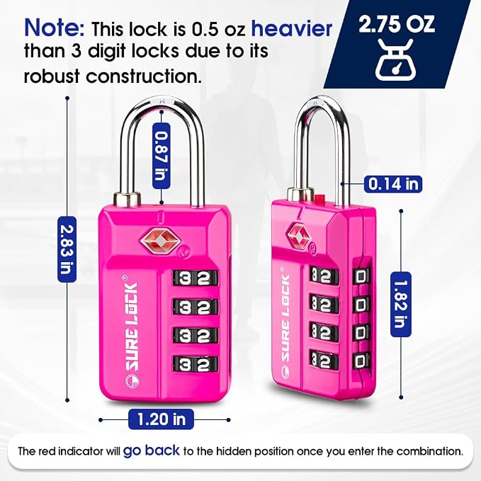 SURE LOCK TSA Approved 4-Digit Resettable Combination Luggage Locks - Image 4