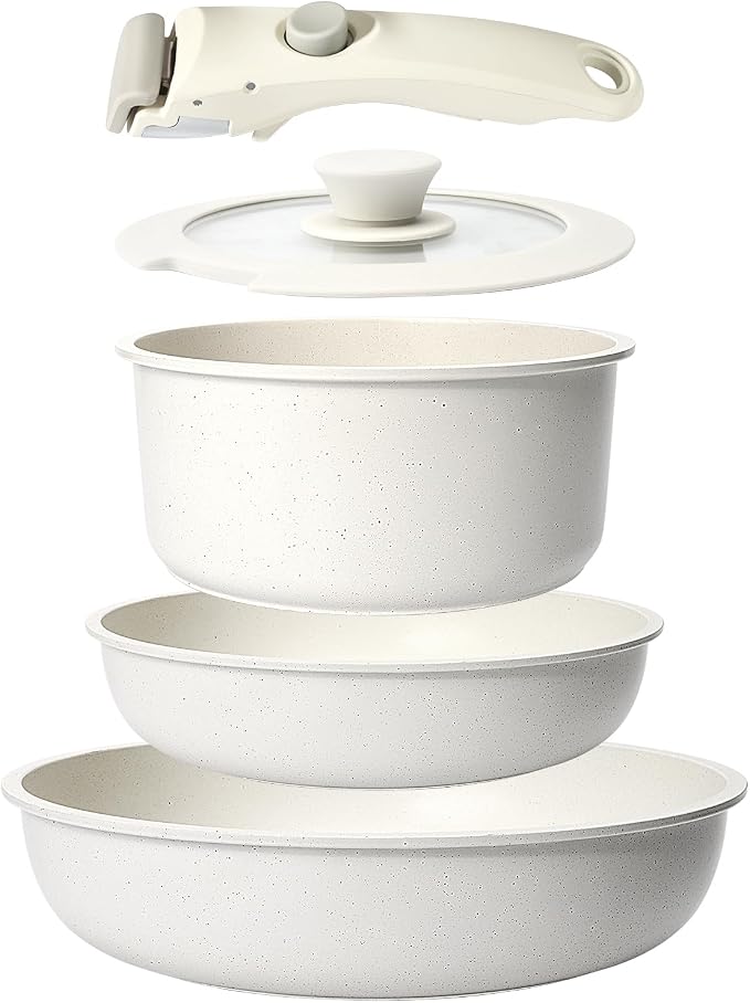 GiPP 5Pcs Pots and Pans Set Non Stick, Cookware Sets Nonstick Detachable Handle by GiPP