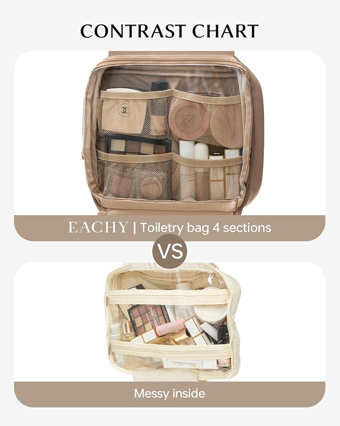 EACHY Hanging Toiletry Bag, Satin 4 Compartments Travel Toiletry Bags - Image 3