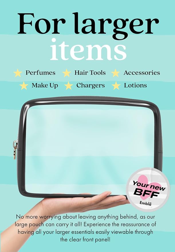 Clear Makeup Bag Zipper Pouch, Transparent Cosmetic Case Organizer, TSA - Image 3