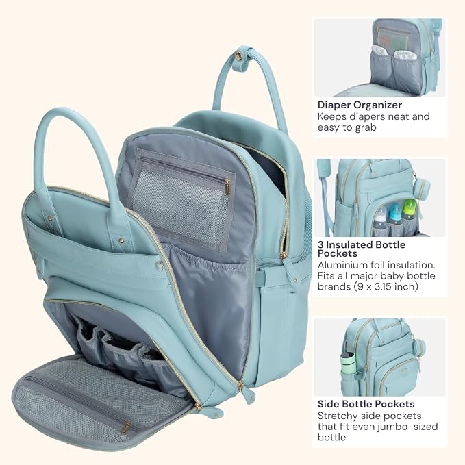 BabbleRoo Leather Diaper Bag Backpack - Image 5