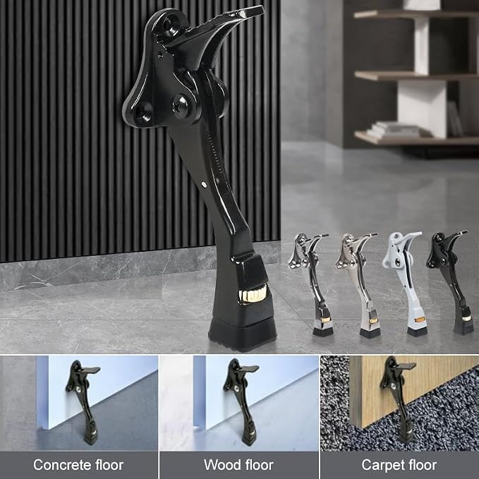 4 Packs Black Door Stops, Heavy Duty Kickdown Door Stopper, One Touch - Image 4