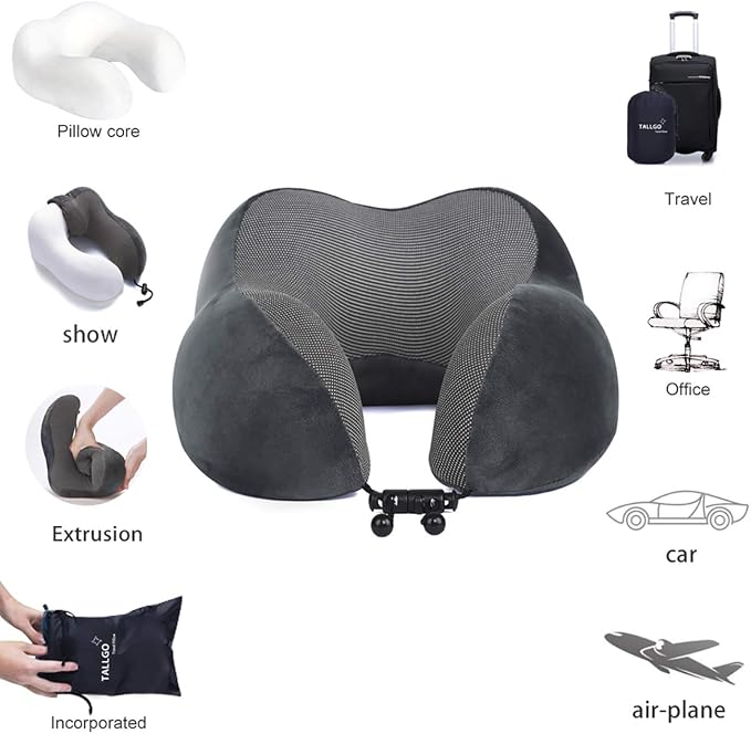 Travel Pillow, Best Memory Foam Neck Pillow Head Support Soft Pillow - Image 7