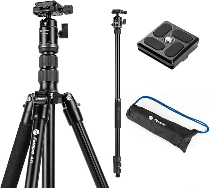 Fotopro 73" Camera Tripod, Aluminum Compact Travel Tripod and Monopod by Fotopro
