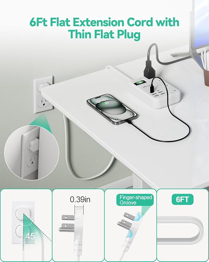 Alitayee 6 USB Surge Protector Power Strip- Travel Power Strip - Image 5