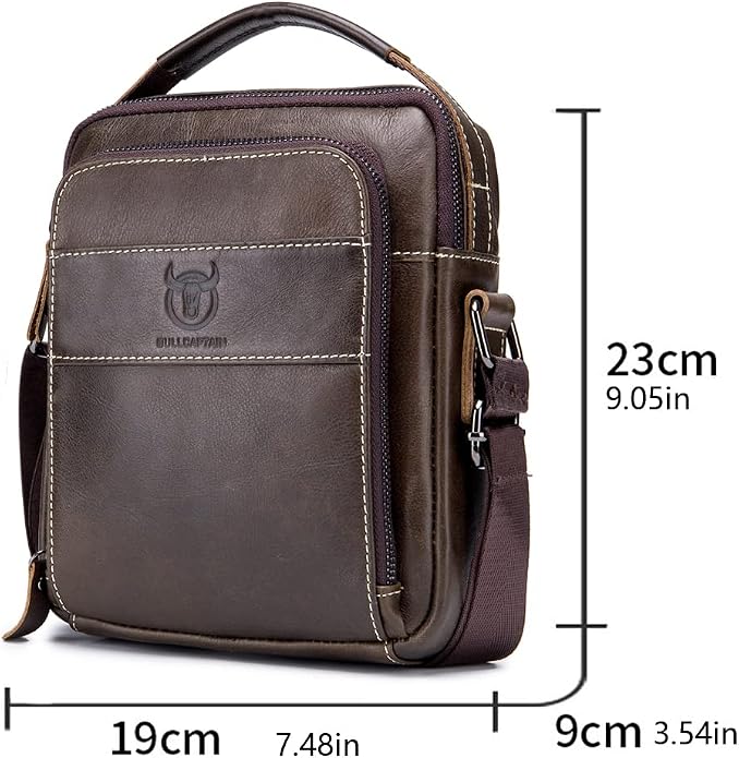 KPYWZER Genuine Leather Shoulder Bag Small Men Messenger Pack Handbag Sling - Image 6