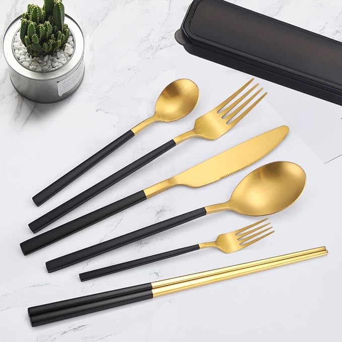 AARAINBOW 6 Pieces Stainless Steel Flatware Set Portable Reusable Cutlery Set - Image 8