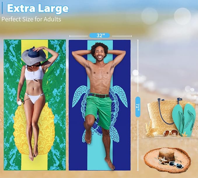 2 Pack Microfiber Lightweight Beach Towel 71"x32" Oversized Extra Large Thin - Image 3