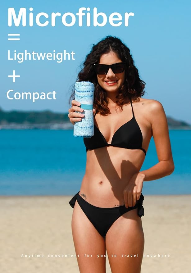 Microfiber Lightweight Beach Towel Sand Free Quick Dry Absorbent Thin Compact - Image 2