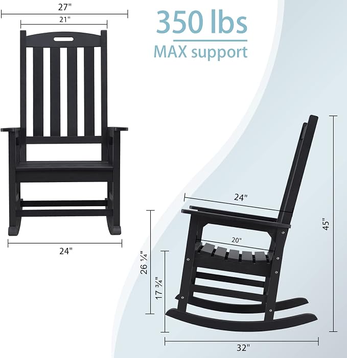 Psilvam Oversized Outdoor Rocking Chair Set of 2, Porch Rocker - Image 3