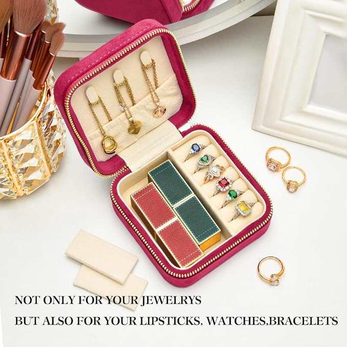Travel Jewelry Case, Small Plush Velvet Jewelry Box - Image 5