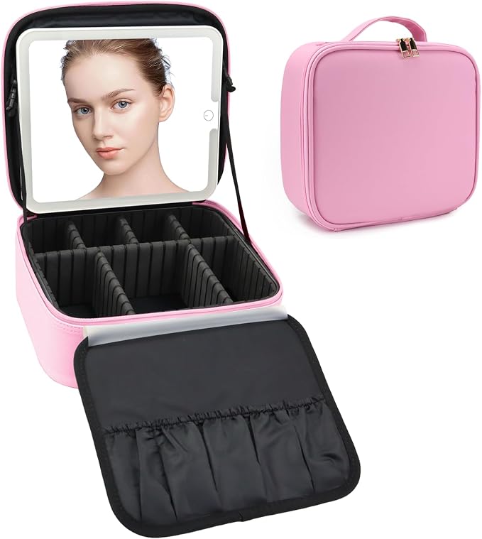 Travel Makeup Bag with LED Mirror Travel Makeup Organizer with 3 Lighted by Unknown