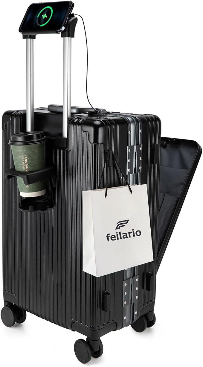 feilario 24in Aluminium Frame PC Hard Shell Spinner Wheels Luggage, Built-In by feilario