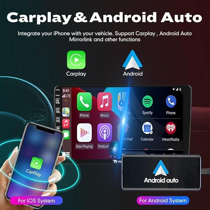 Kunfine Car CarPlay Android Auto Navigation Stereo GPS Radio Reverse Camera - Image 2