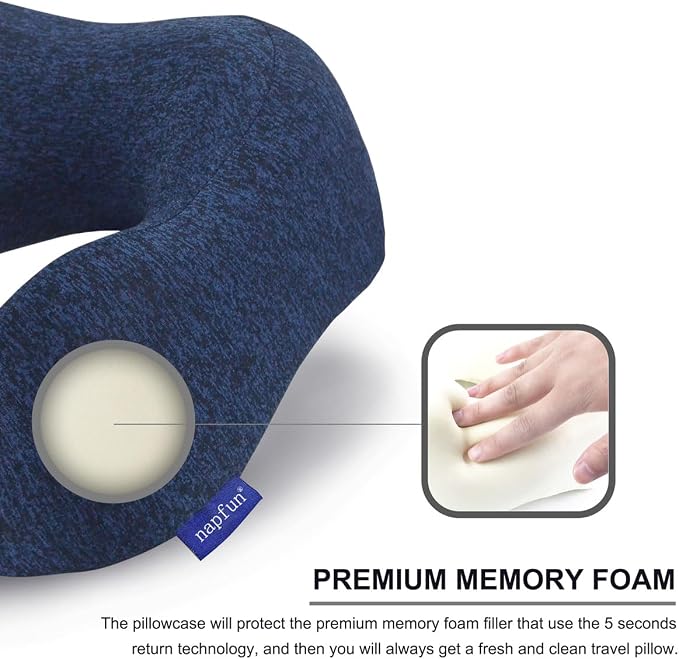 napfun Neck Pillow for Traveling, Upgraded Travel Neck Pillow for Airplane 100% - Image 4