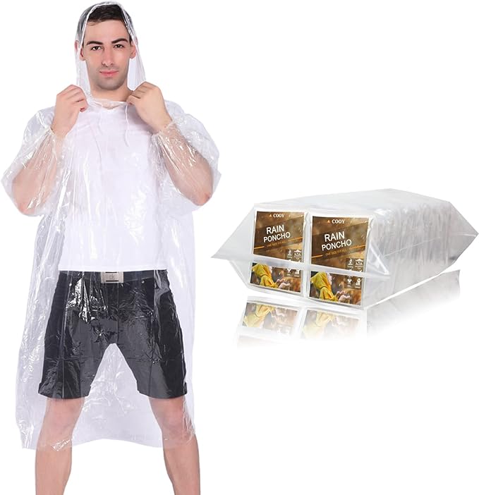 Rain Ponchos, with Drawstring Hood （10 Pack） Emergency Disposable Rain Ponchos by COOY
