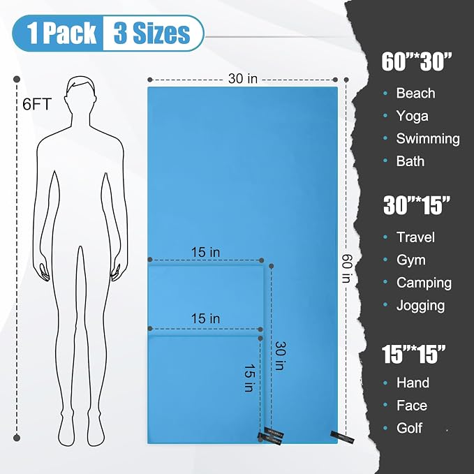 Quick Dry Travel Towel, 3 Sizes 1 Pack Camping Microfiber Towel, Lightweight - Image 2