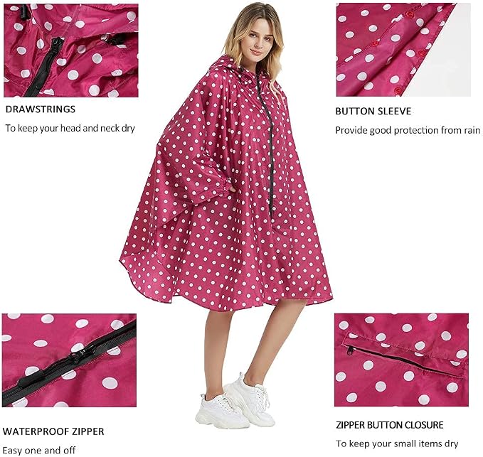Rain Poncho Jacket Coat Hooded Zipper Style - Image 4