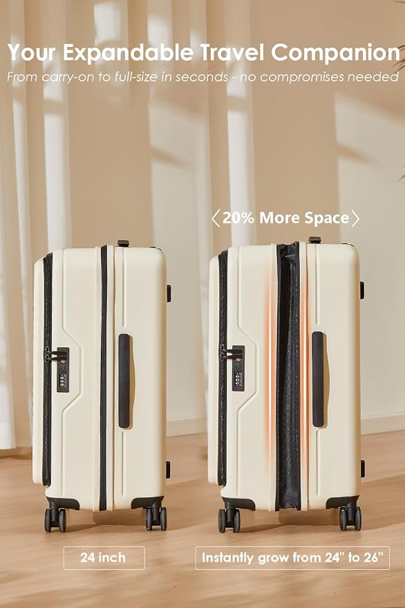 HotWay 24 Inch Expandable Front Opening Checked Luggage - Image 4
