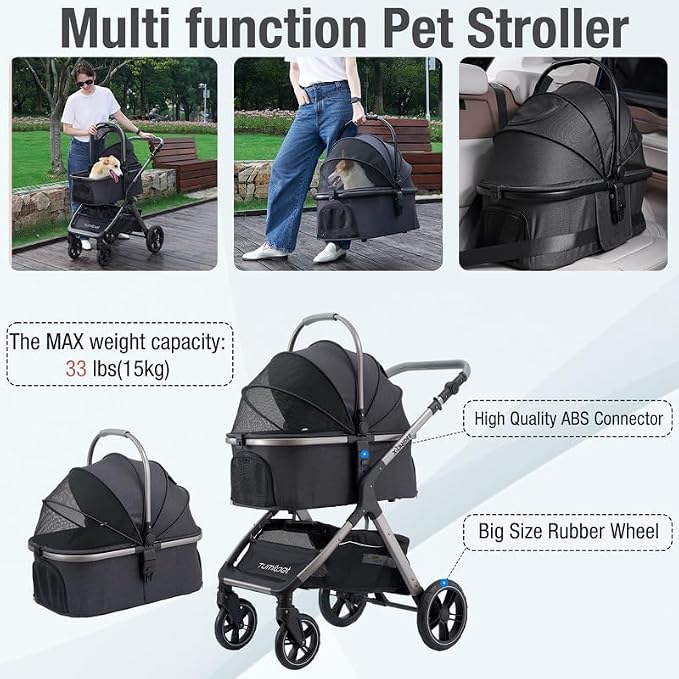 Pet Stroller for Small Medium Dogs, Cat Carriage Travel System Four Wheel Dog - Image 4