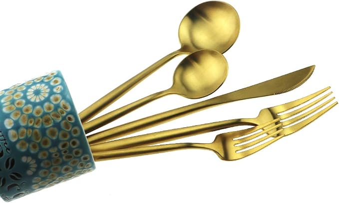 Gugrida 5-Piece 18/10 Stainless Steel Matte Gold Flatware Set - Image 6