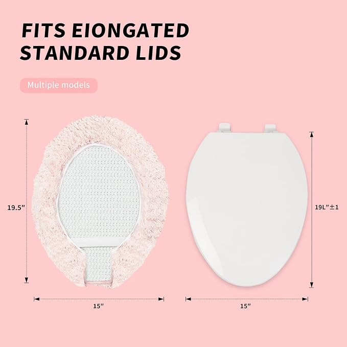 Microfiber Elongated Toilet Seat Cover 19.5"x 15" Machine Washable Solid Toilet - Image 2