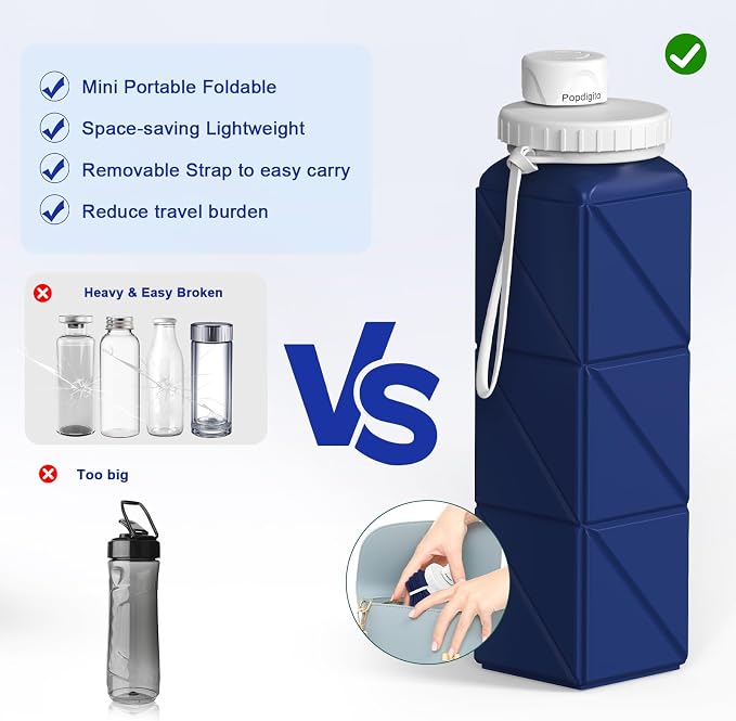 Collapsible Water Bottles 20.6oz Silicone Foldable Leakproof BPA Free Reusable - Image 6