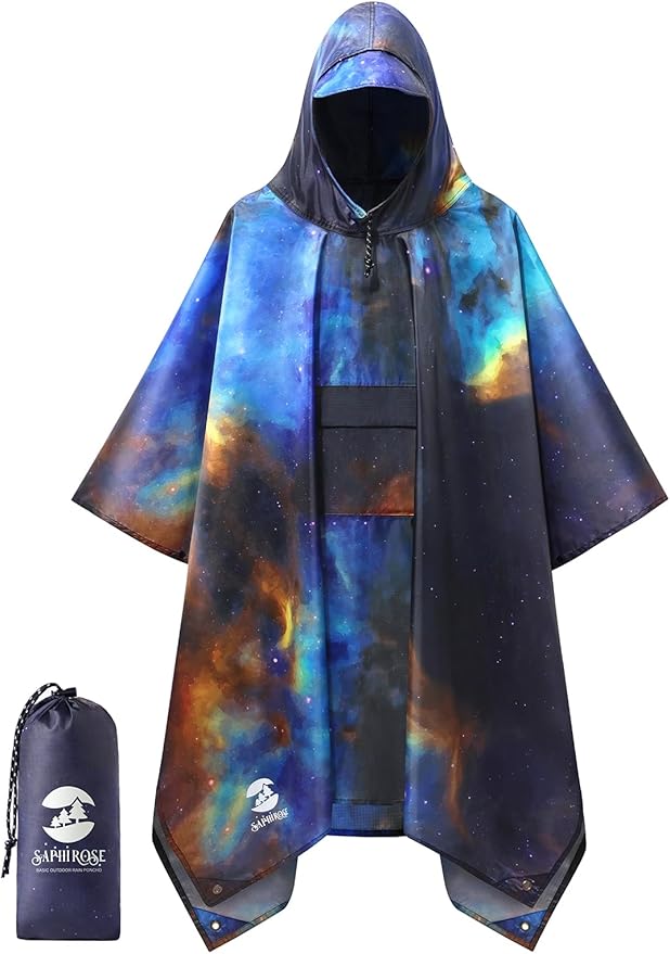 SaphiRose Extra Thick Hooded Rain Poncho Double Layer Waterproof Raincoat Jacket by SaphiRose