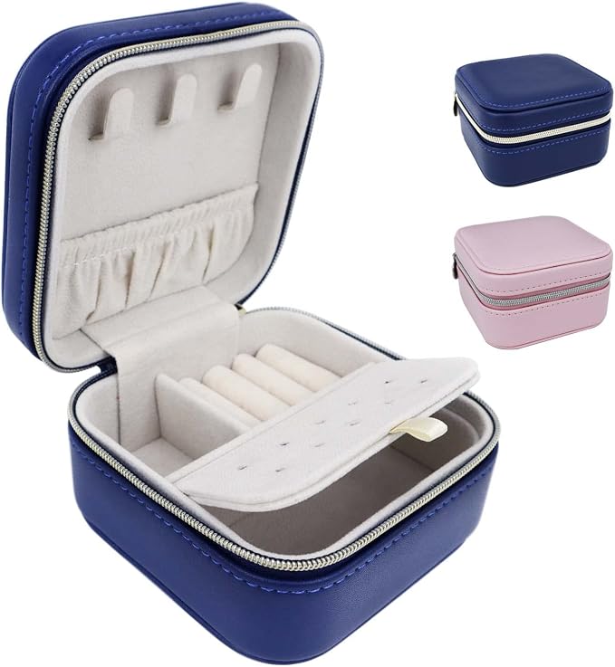 【2 Pack】 PU Leather Travel Small Portable Mini Travel Jewelry Organizer by BareTulip