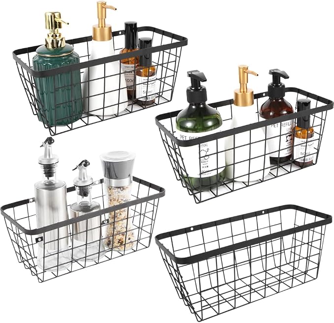 4 set Hanging Wall Basket Organizer, Over the Cabinet Door Wire Baskets by LeleCAT