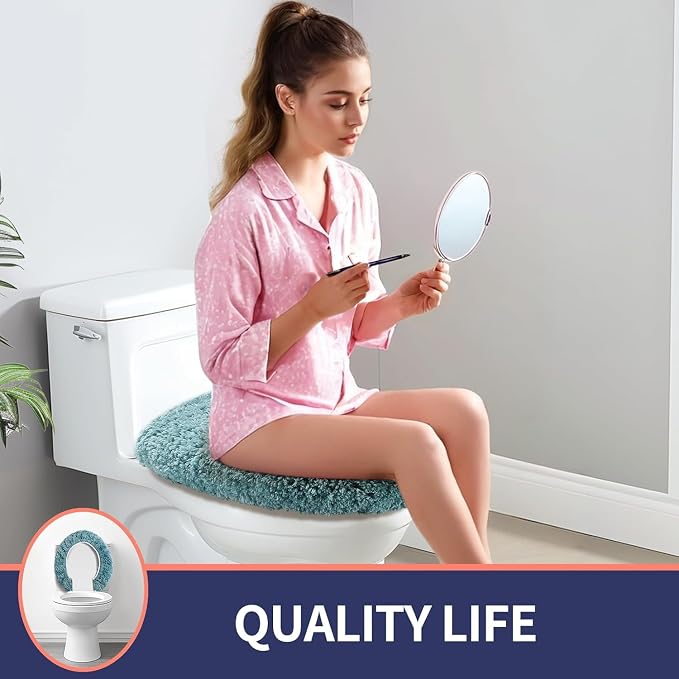 Microfiber Elongated Toilet Seat Cover 19.5"x 15" Machine Washable Solid Toilet - Image 6