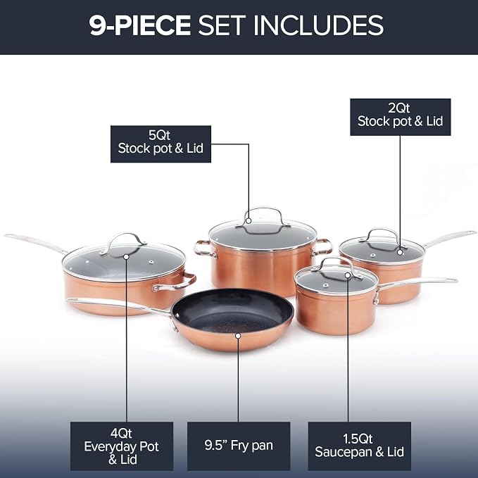 Nuwave Healthy Duralon Blue Ceramic Nonstick Coated 9pc Cookware Set, - Image 2