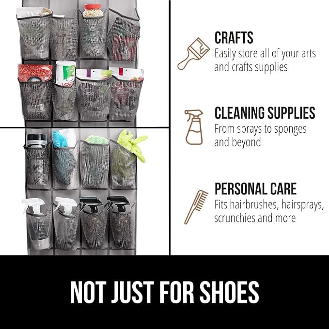 GORILLA GRIP Over the Door Shoe Organizer, 2 Pack, 24 Breathable Mesh Pockets - Image 7