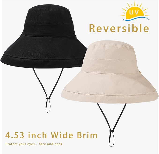 vidsel Womens Sun Hats Wide Brim Reversible Bucket Cotton Hat Packable Summer - Image 6