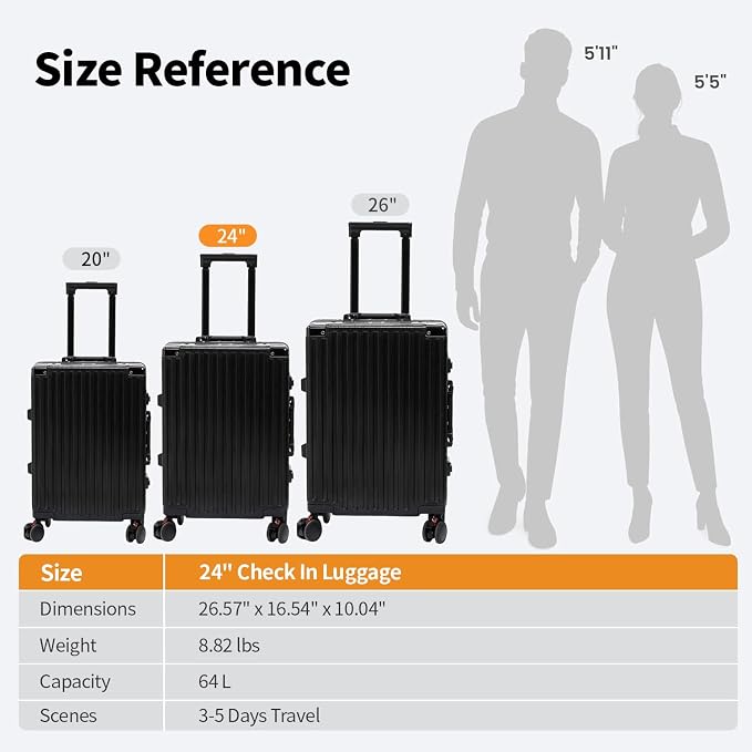 24 Inch Luggage With Spinner Wheels, Aluminum Frame Zipperless Suitcase - Image 4