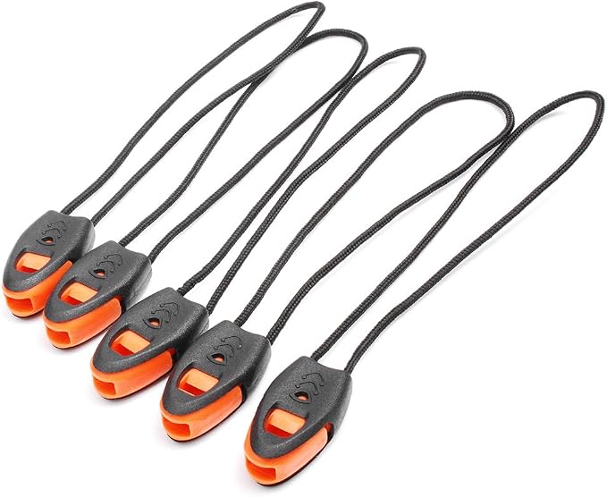 5 Pack Zipper Pull Whistles, Loud Emergency Survival Whistle by CooBigo