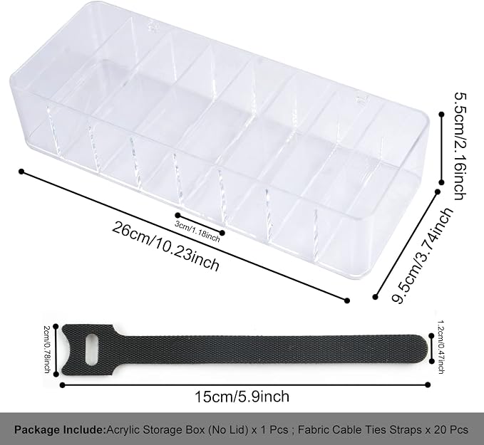 Acrylic Electronics Organizer-8 Sections Clear Cable Storage Bin Box, Cord - Image 2