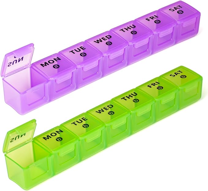 2-Pack Large Weekly Pill Organizer, Vitamin Pill Box Organizer 7 Day by mossime