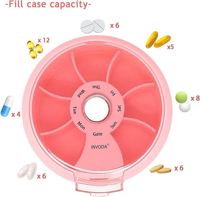 INVODA Weekly Pill Organizer 7 Compartment Rotating Pill Box - Image 2