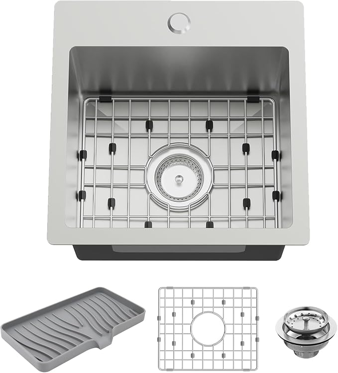 Small Kitchen Sink, 15x15 Inch Bar Sink Stainless Steel Drop In Small Kitchen by FAUENPEEY