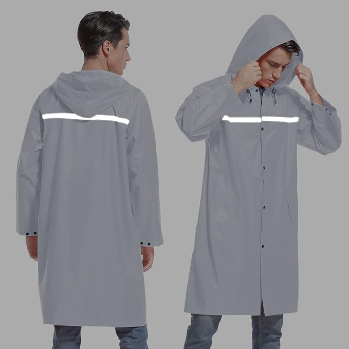 Mens Long Hooded Safety Rain Jacket Waterproof Emergency Raincoat Poncho - Image 2
