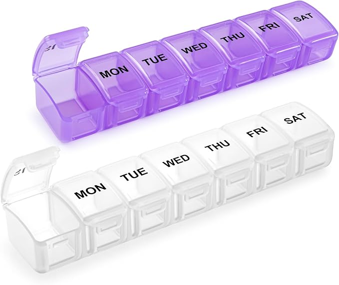 Small Pill Organizer 2 Times a Day, 2 Pack 7 Day Pill Box 1 Time a Day by Aigret+Future