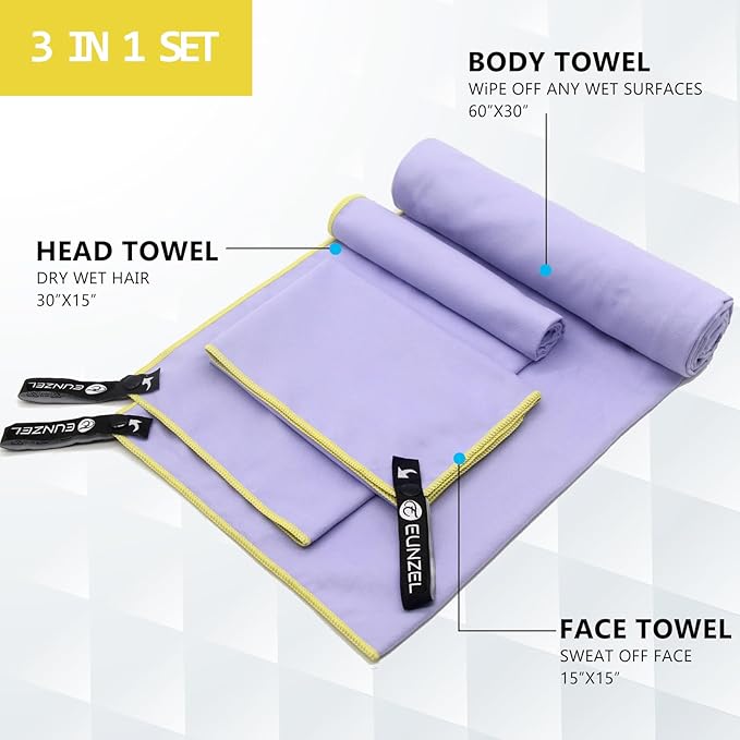 Eunzel Quick Dry Camping Towel, Microfiber Travel Towel 3 Size at 1 Pack - Image 2
