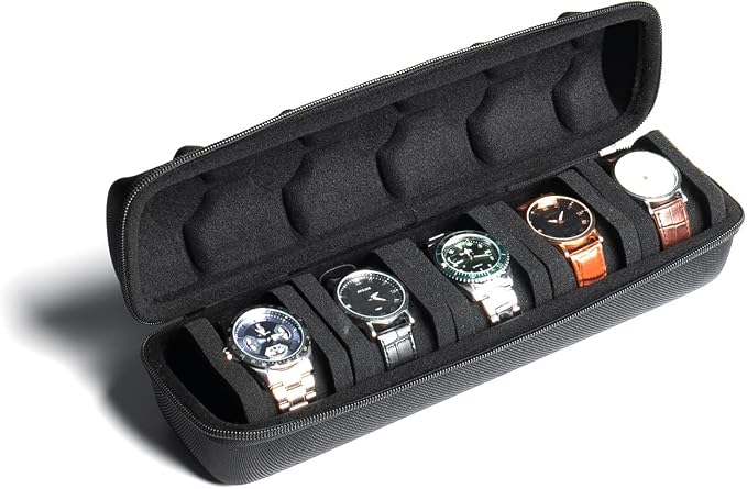 Hard Watch Travel Case, 5 slot Watch Roll Case Storage and Organizer by AUKURA
