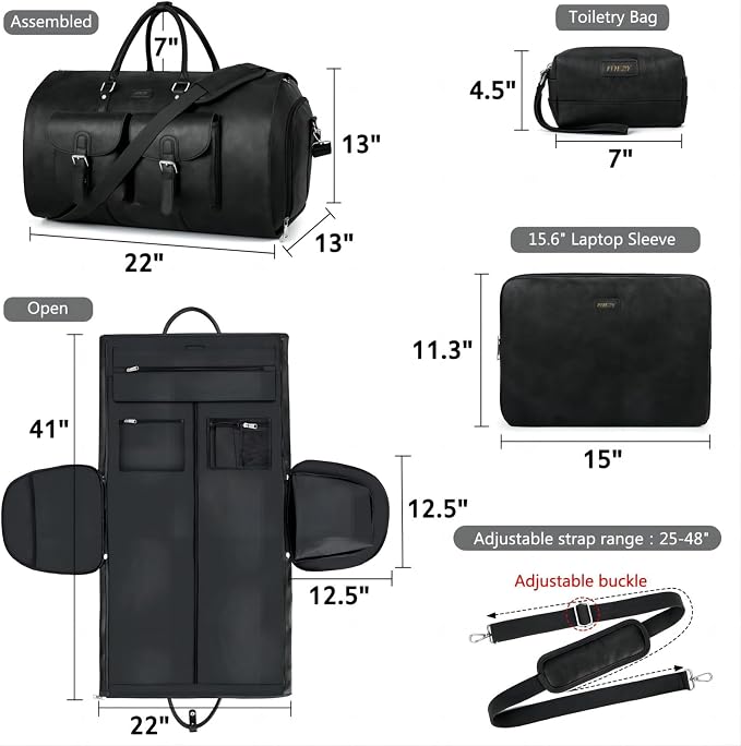Garment Bag for Travel, Convertible Carry on Garment Duffel Bag for Men 3Pcs - Image 7