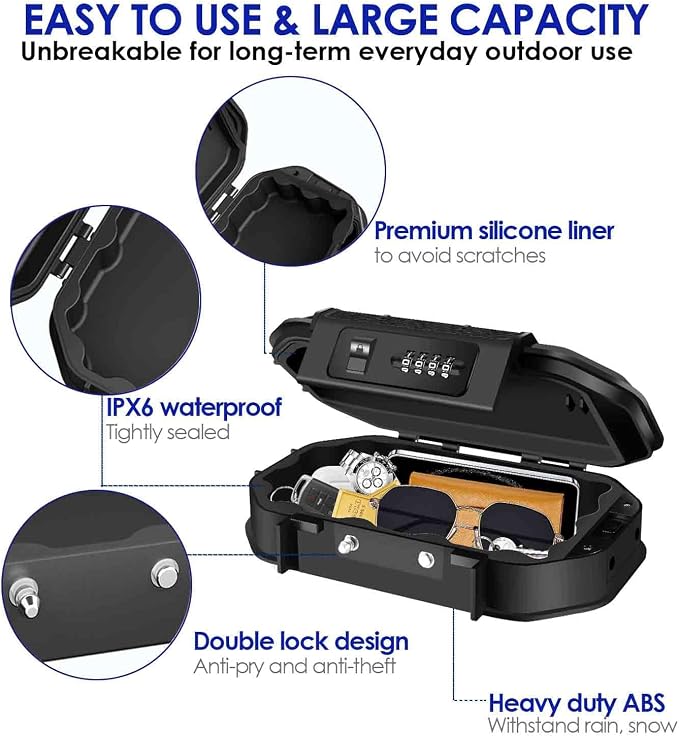 Waterproof Lock Box, Portable 4-Digit Combination Safe Boxes - Image 6